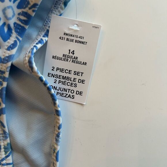 Roxy 2-pc. Fresco Tile Crop Rash Guard Set, Blue bonneT, Size 14, NWT - Picture 10 of 10